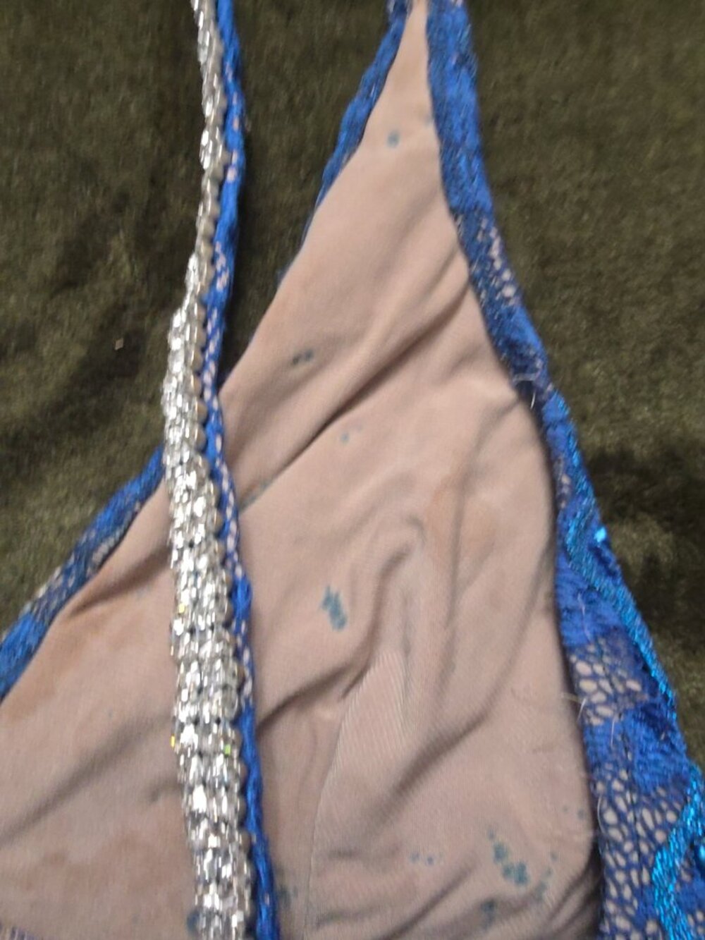Valiant Paris Hand Painted Blue Lace Rhinestone Bodycon Dress, Size S - Picture 7 of 9